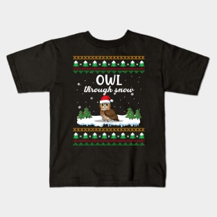 Owl Through Snow Funny Christmas Costume Kids T-Shirt